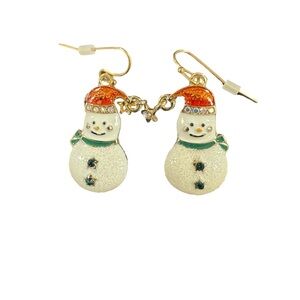 1175 / KC Stamped Enamel Christmas Snowman Winter Earrings